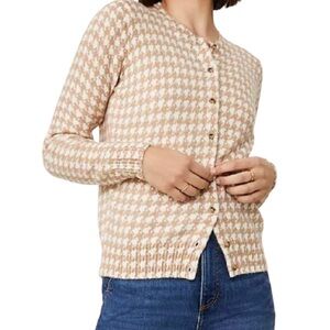 Ann Taylor Houndstooth Cozy Ann Beige Cardigan